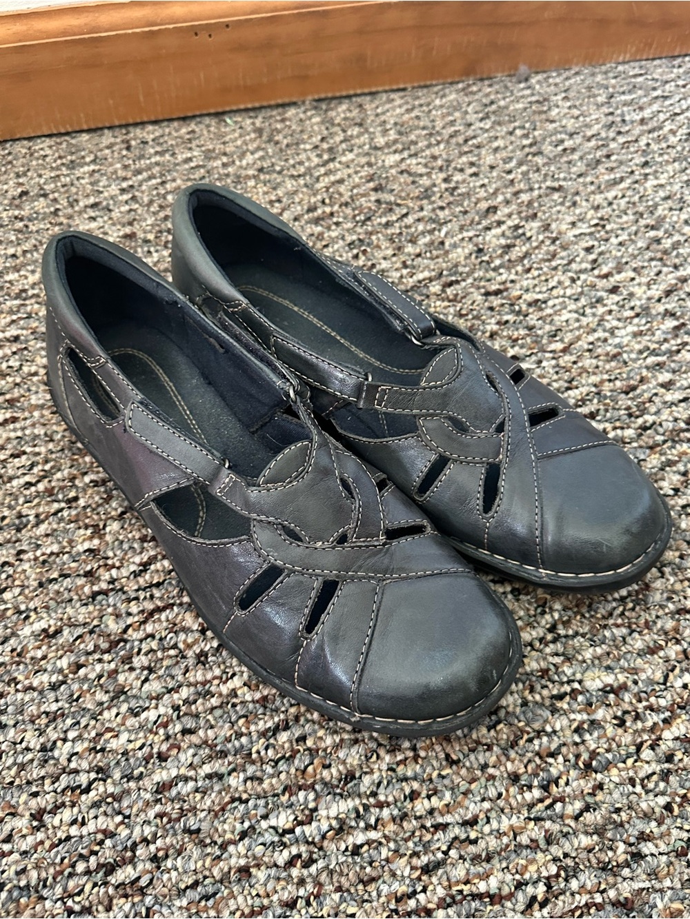 Clark’s bendables navy gray leather espadrille ballet shoes 8.5w